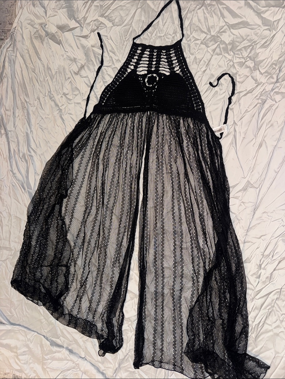 Forever 21 Black Crochet Halter Swim Coverup